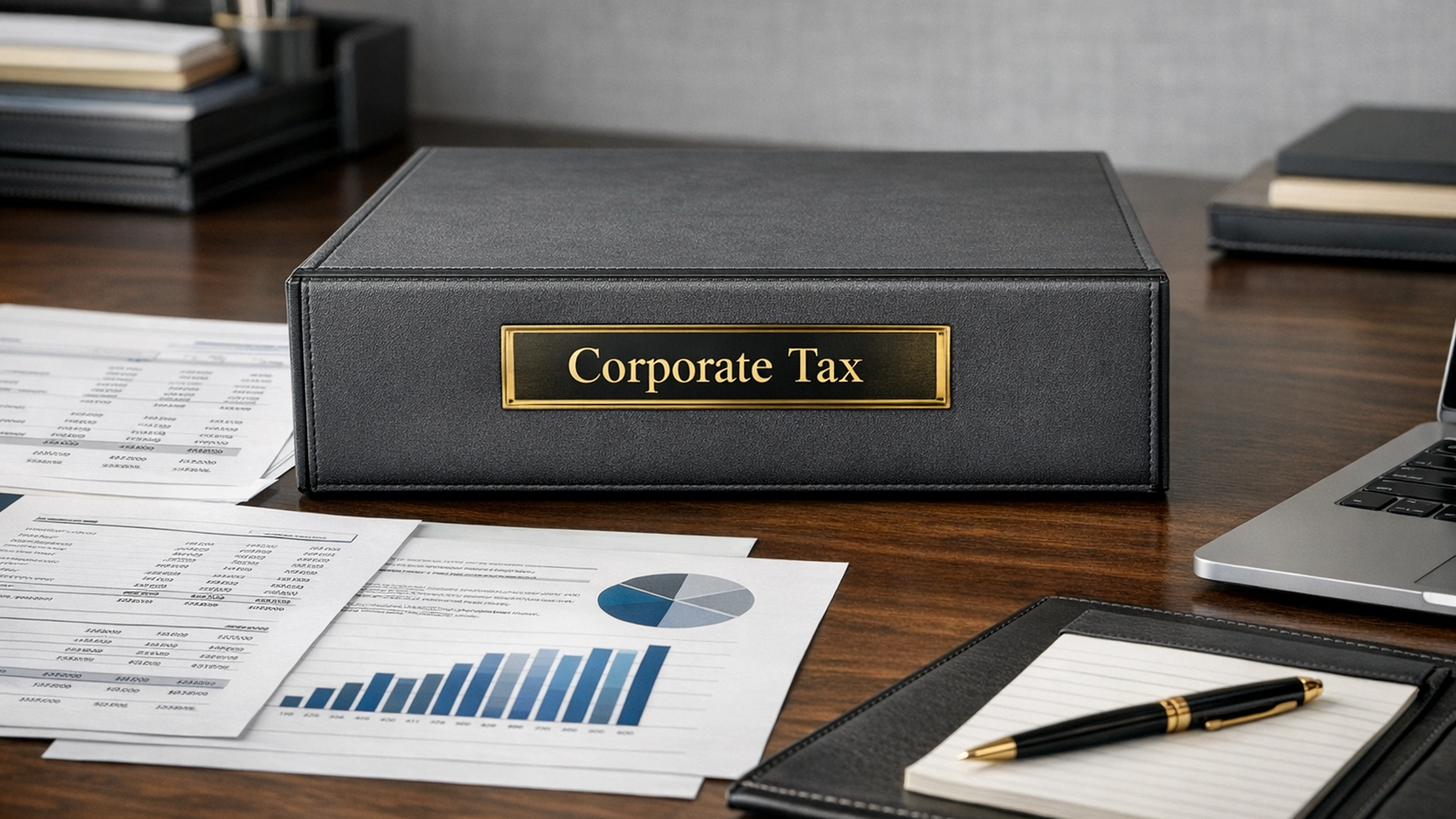 Modern corporate desk scene for tax planning